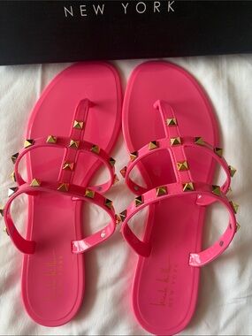 Nicole Miller Hot Pink Studded Jelly Sandals